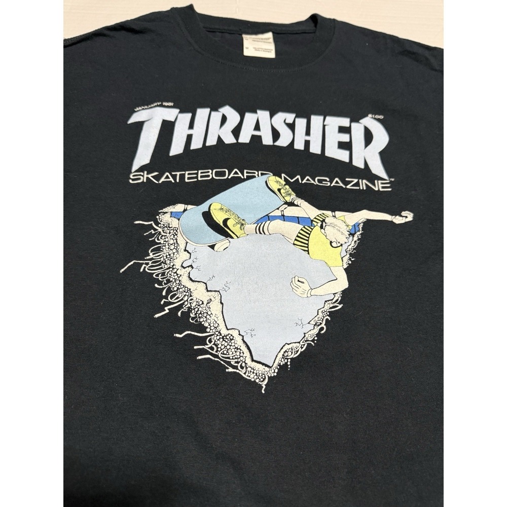 Thrasher Magazine January 1981 First Cover Graphic Tee Mens M Black Skateboard
